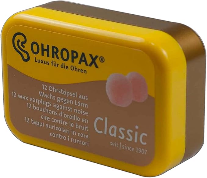 Ohropax Wax Ear Plugs Qty 3 Boxes - Total of 36 Ear Plugs with Free Yellow 6 Compartment Box