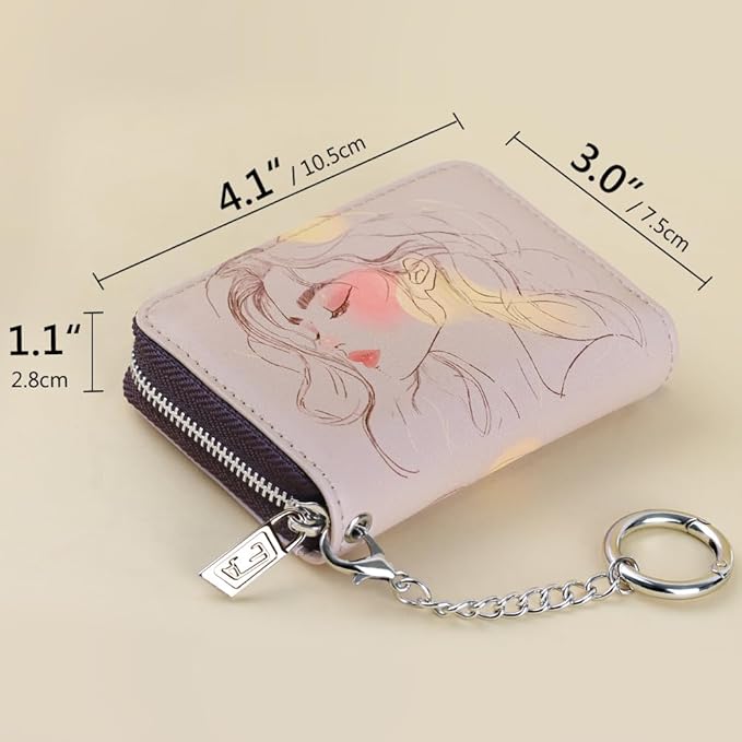 FurArt Zipper Wallet Women, RFID Blocking Credit Card Wallet, Business Card Holder, Compact Size KeyChain Wallet