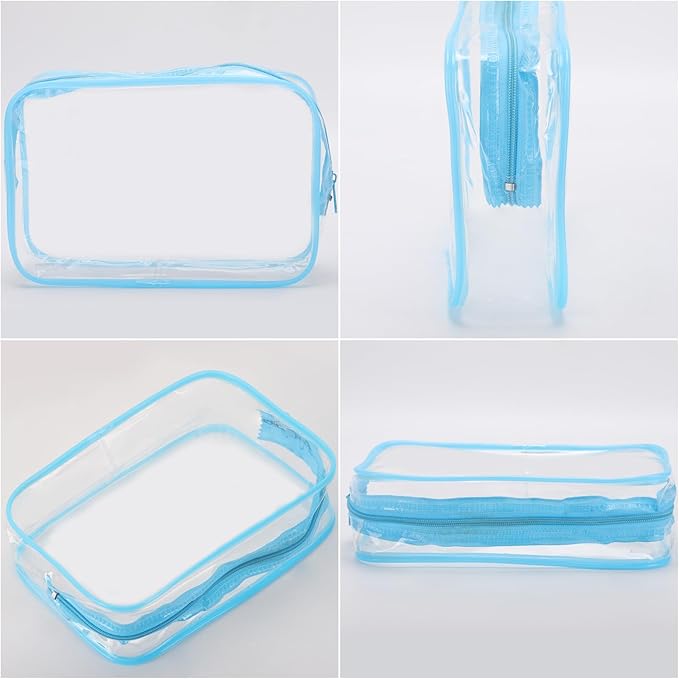 Tbestmax 10 Pcs Clear Cosmetic Bags Makeup Bags Portable Waterproof Travel Toiletry Bags Organizer Blue, 7.5"x 4.8"x 2.3"