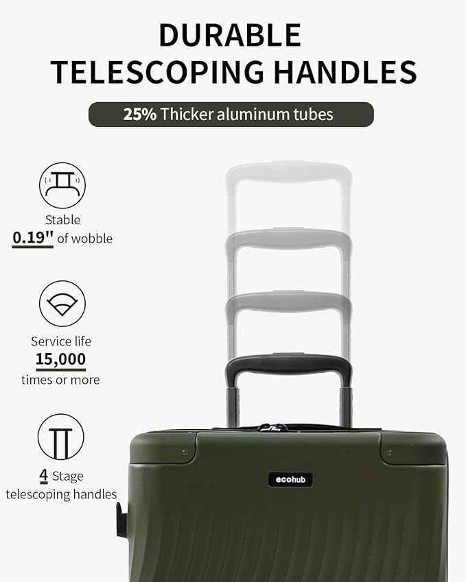ECOHUB Hardside Expandable Carry On Luggage, Recycled PC 24" Rolling Luggage 26x16x11 Airline Approved with Spinner Wheels& TSA Lock, Lightweight Hardshell Travel Suitcase, 24inch Carry-on Green