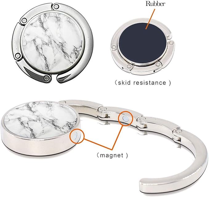 Bosketo Foldable Purse Hook Womens Bag Table Hanger Collection Desk Hooks for Purse (2pack W-OP Marble Hook)