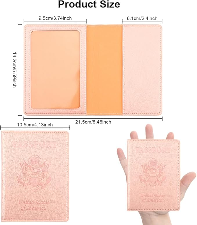 Passport Holder, Passport Holder Men, Passport Wallet Travel Must Haves, 1 Pack Passport and Vaccine Card Holder Combo, Travel Documents Organizer Protector for Travel Accessories, Rose Gold