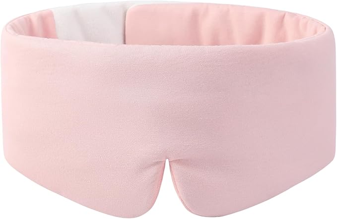 ALASKA BEAR Wraparound Style Organic Cotton Eye Mask with Padded Nose, Big Wide Headband and Large Coverage Ear Muff Sleeping Mask with Bottom Flap for Full Blackout, Soft Pink