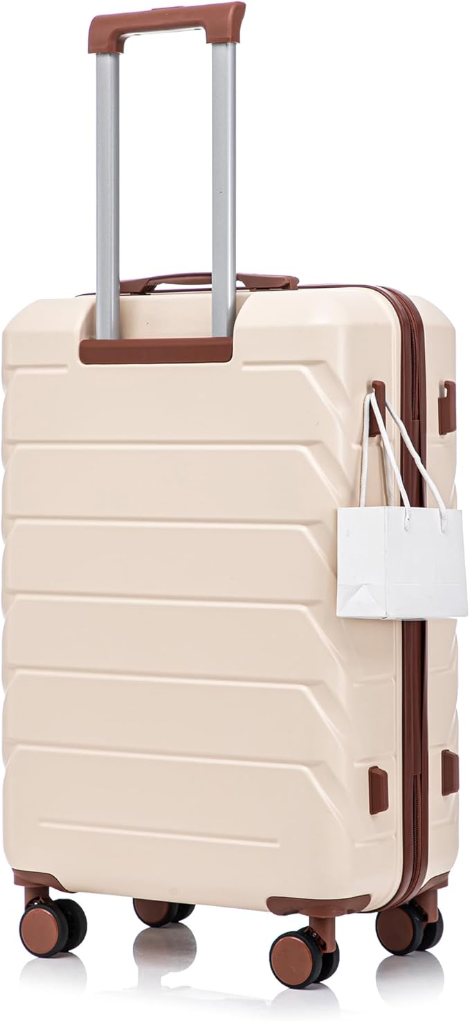28 Inch Checked-Large Luggage, Lightweight ABS Hard Shell Suitcase with Spinner Wheels, Expandable Travel Luggage with Combination Lock & Side Hooks for Men Women (Beige, 28)