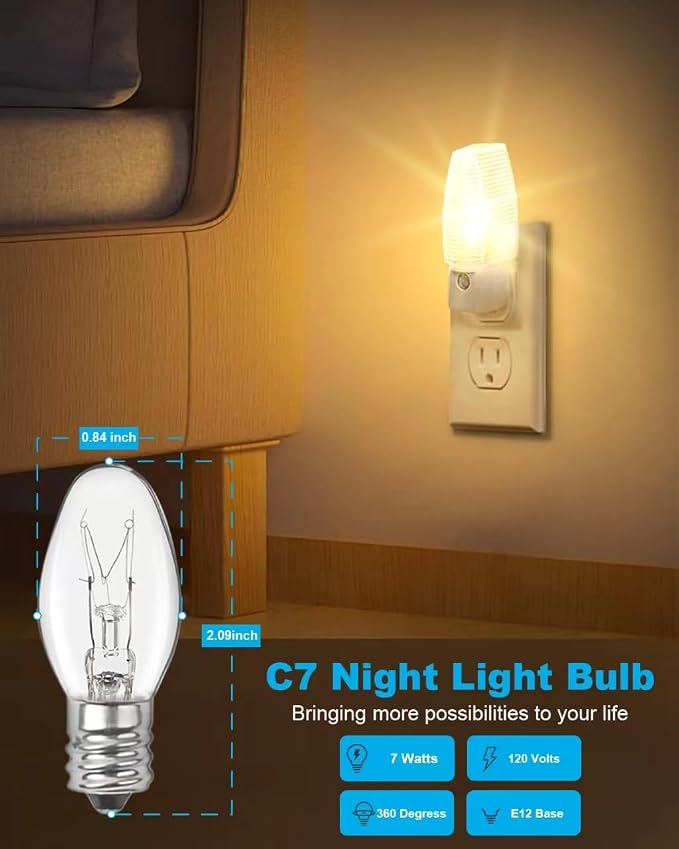 Night Light Bulb Warm White Replacement Bulbs - E12 Light Bulbs - 7Watt Incandescent Light Bulbs - 15 Packs Warm White Glow - Dimmable