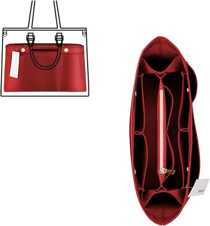 ZTUJO Purse Organizer Insert For Handbags, Silky Bag Organizer With 2 Zippers For Speedy Neverful Tote and More (Red, X-Large)
