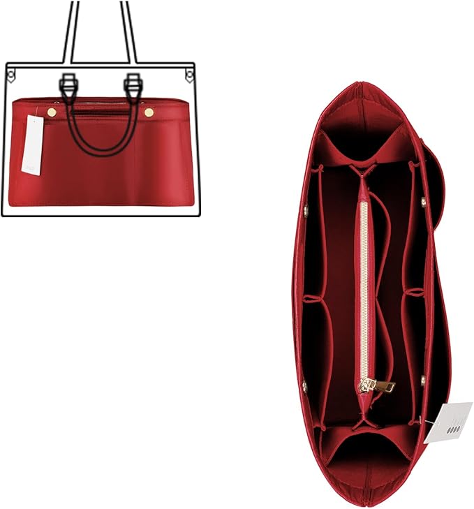 ZTUJO Purse Organizer Insert For Handbags, Silky Bag Organizer With 2 Zippers For Speedy Neverful Tote and More (Red, Large)