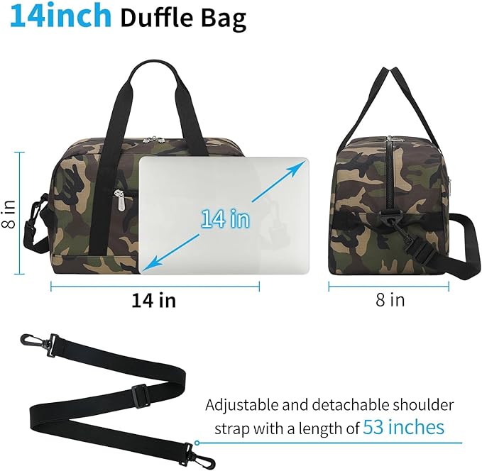 Small Gym Bag 14 inch lightweight Carry On Mini Duffel Bag for Travel Sport - Camo