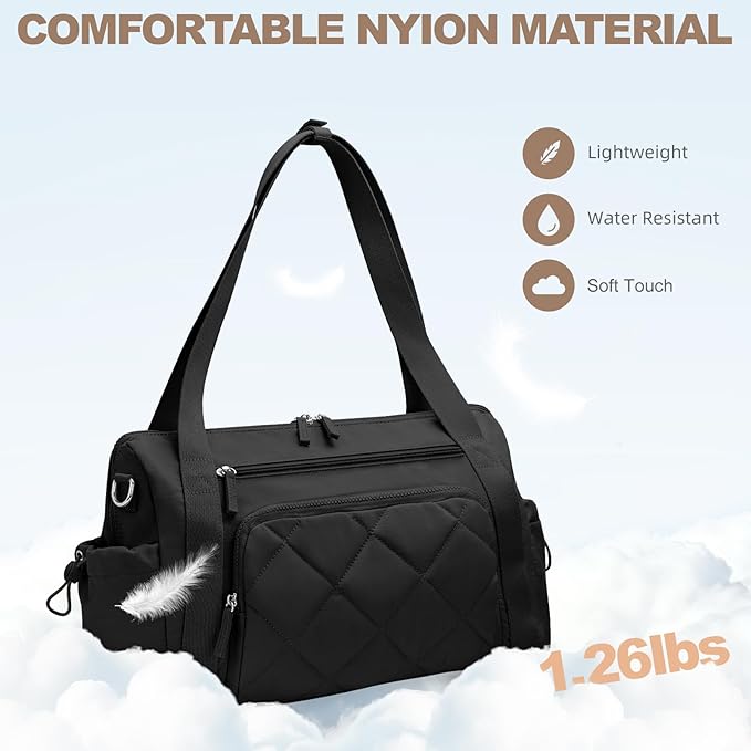 Gym Bag for Women, Duffle Weekender Bags for Travel, Lightweight Weekender Tote with Wet Pocket for Sports, Workout and Dance Black