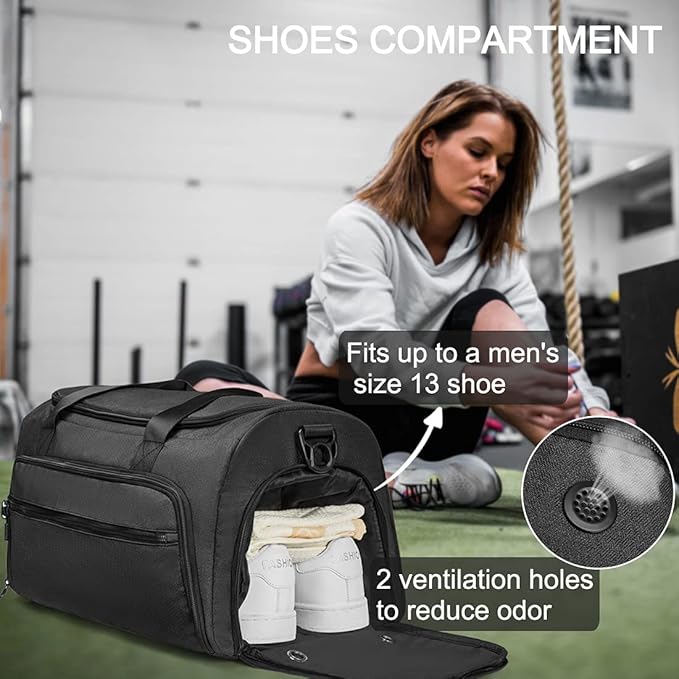 Gym Bag for Men Women, Sports Duffle Bags with Wet Pocket & Shoes Compartment, Water Resistant Overnight Duffel Bag