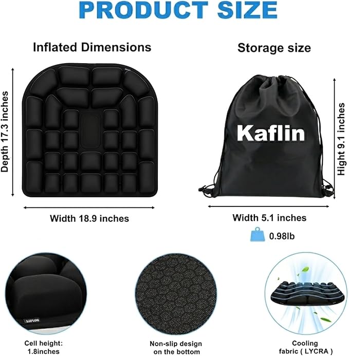 Inflatable Seat Cushion - Airplane Seat Cushion for Long Flights, Stable & Firm Support for Sports & Outdoors, Stadium Bleachers, Travel & Hard Dining Chairs
