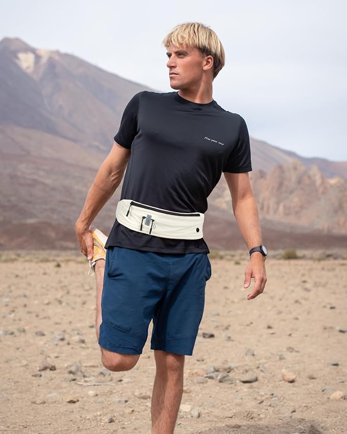 WATERFLY Running Belt Fanny Pack: Runner Marathon Jogging Waist Pack Sport Workout Exercise Fitness Phone Holder Belt for Men Women Jogger Slim Waistband Black