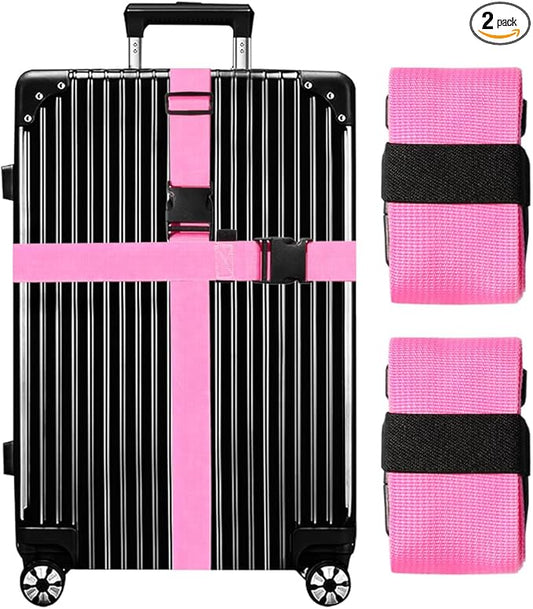 Luggage Straps for Suitcases TSA Approved-2 Pack Bright Personalized Luggage Belt Strap for Suitcase/Carry On Bag Luggage Accessories for Travel (Pink)