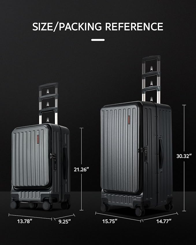 Luggage Sets 2 Pieces, 20 Inch Carry On Luggage and 29 Inch Checked Luggage with Spinner Wheels, Lightweight ABS+PC Hardshell Trunk Suitcases with Aluminum Frame, Top Opening (Black, 20/29)