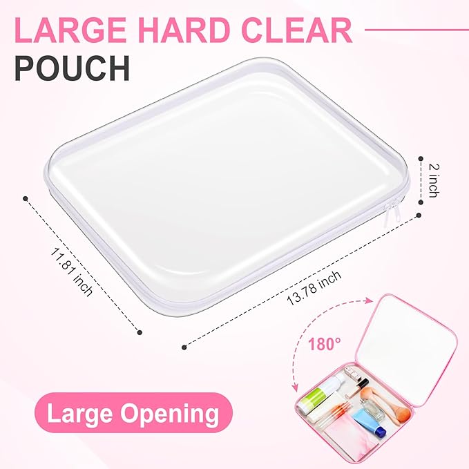 Sanwuta 6 Pcs Clear Hard Zipper Case Plastic Zipper Pouches Transparent Makeup Bag Pencil Case Pouches Toiletry Diaper Bag for Travel Toy Storage Organizer Bins(Assorted Color,13.78 x 11.81 x 2 Inch)