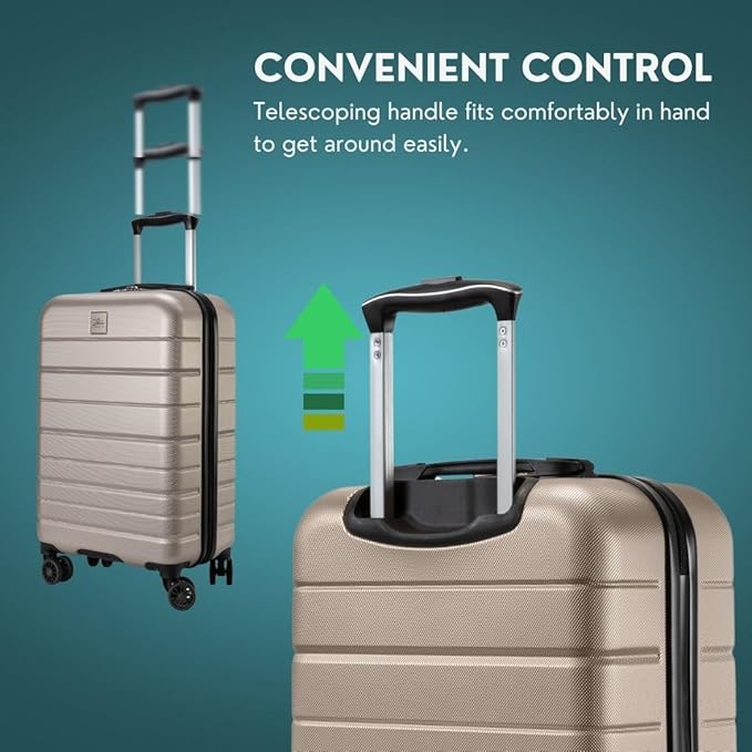 Skyway Epic 2.0 Hardside Lightweight and Durable ABS Shell Luggage, Spacious with 8-Wheel Spinners, Comfort Grip with Telescoping Handle, Men and Women, Bone, 3-Piece Set (20,24, 28)