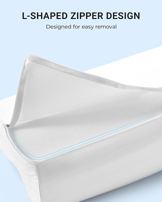 Elviros Memory Foam Pillows for Neck Pain Relief, Adjustable Height Ergonomic Orthopedic Pillow for Sleeping, Cervical Neck Pillow for Side and Back Sleepers, Queen Size, 23.6"×14"×5.3"