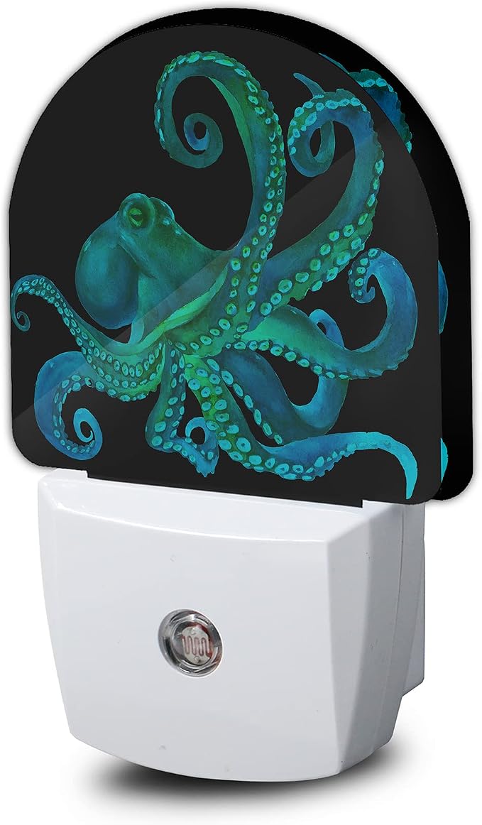 Green Octopus Night Light,Fish Sea Life Plug-in Wall Led Night Lights Decor for Boys Girls Room,Dusk to Dawn Sensor Wall Lamp for Stairway/Hallway/Kitchen,0.5W