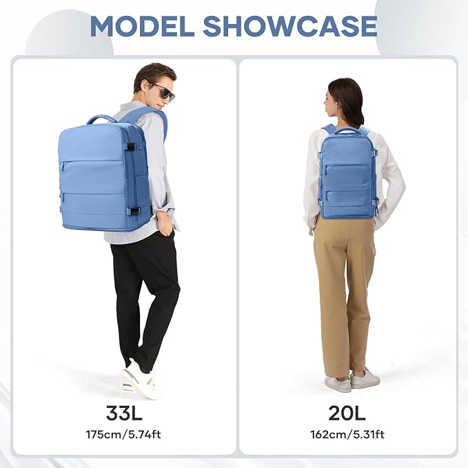 coowoz Large Travel Backpack Carry On for Women Man Waterproof Gym Backpacks with Laptop Compartment Mochila de Viaje Teacher Personal Item Backpack Rucksack Airplane Accessories Must Haves Sky Blue