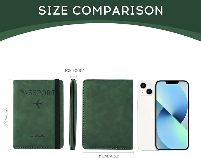 ILIYAH-Passport Cover-Passport Holder Travel Wallet-RFID Blocking Passport Case Travel Accessories Card Holder Wallet Unisex Travel Gifts (Green)