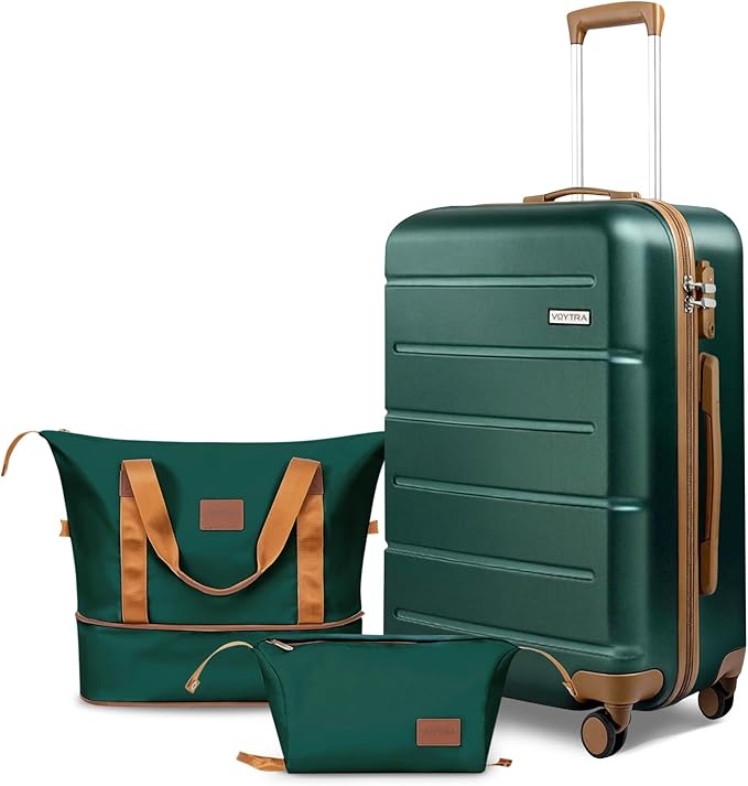 3-Piece Luggage Set with 20” Carry On, PC+ABS Hardside Suitcase with Spinner Wheels & TSA Lock, Easy-Control Rolling Suitcase for Business Trips & Weekend Getaways (Green)