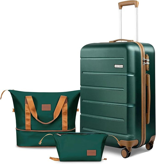 3-Piece Luggage Set with 20” Carry On, PC+ABS Hardside Suitcase with Spinner Wheels & TSA Lock, Easy-Control Rolling Suitcase for Business Trips & Weekend Getaways (Green)