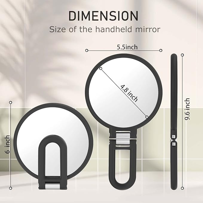 CLSEVXY Magnifying Handheld Mirror Double Sided, 1X 15X Magnification Hand Mirrors, Travel Folding Hand Held Mirror, 360°Rotation Pedestal Makeup Vanity Mirror