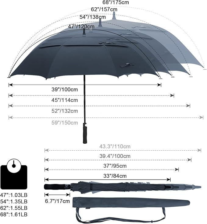 G4Free 47/54/62/68/72 Inch Automatic Open Golf Umbrella Oversize Extra Large Double Canopy Vented Windproof Waterproof Stick Umbrellas