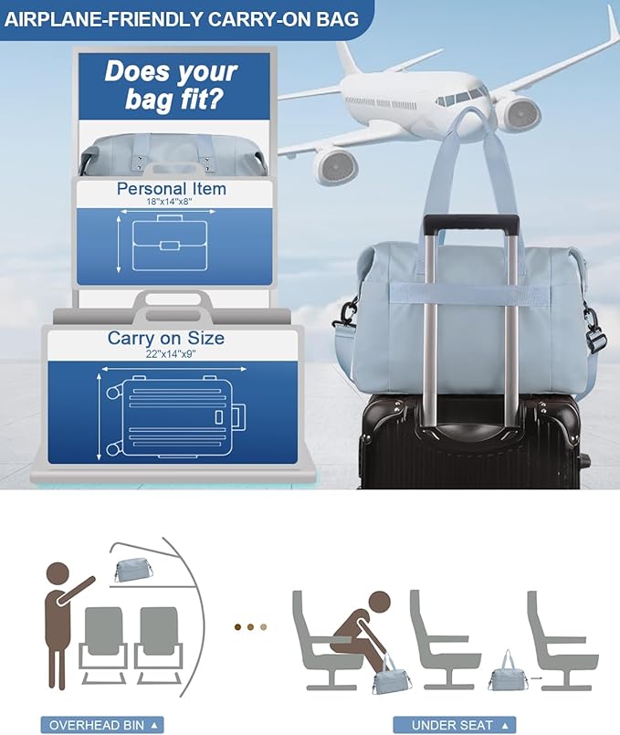 Travel Duffle Bag, Waterproof Weekender Overnight Hospital Bags for Women Men with Toiletry Bag Lightweight Carry on Personal Item Duffle Gym Bag for Travel, Airplanes, Sports