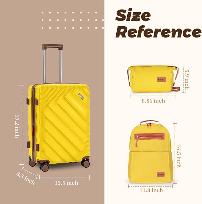 3 piece Luggage Set Expandable Suitcase 22x14x9 Airline Approved Carry on, ABS Hard Case Suitcases with Spinner Wheels, TSA Lock, (Yellow, 3 Piece Sets(20/BP/TB))