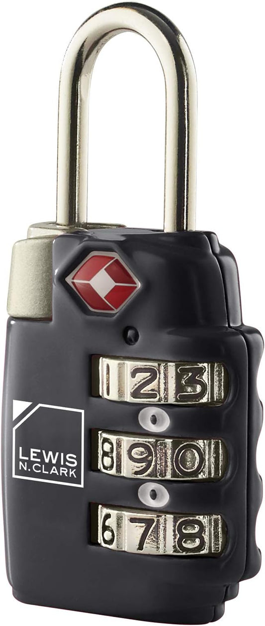 Lewis N. Clark Travel Sentry TSA-Approved Luggage Lock, Large 3 Dial Combination with Easy Read Dials - Black (Pack of 2)
