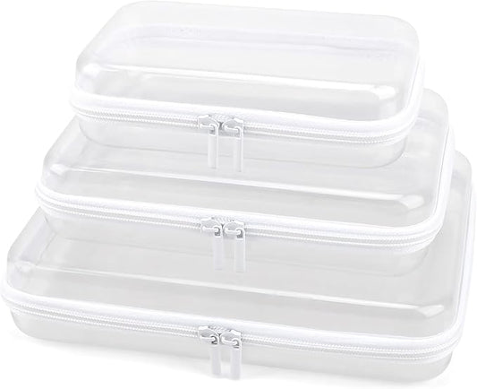 3 Pack Clear Hard Shell Zipper Case, Clear Zipper Pouches Waterproof Makeup Organizer & Travel Toiletry Bag, Diaper Bag Organizing Pouches, Plastic Pouch for Office Home Storage, LMS