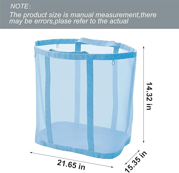 Mesh Bag with Handles, Collapsible Laundry Basket, Foldable Laundry Bag, Breathable Folding Beach Bag,Space-saving Travel Tote Bags (2, Blue)