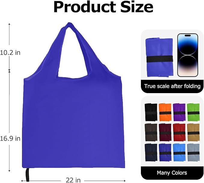Washable Reusable Grocery Bags, Foldable Reusable Shopping Bags, Polyester Tote, Pocket Size Carrier