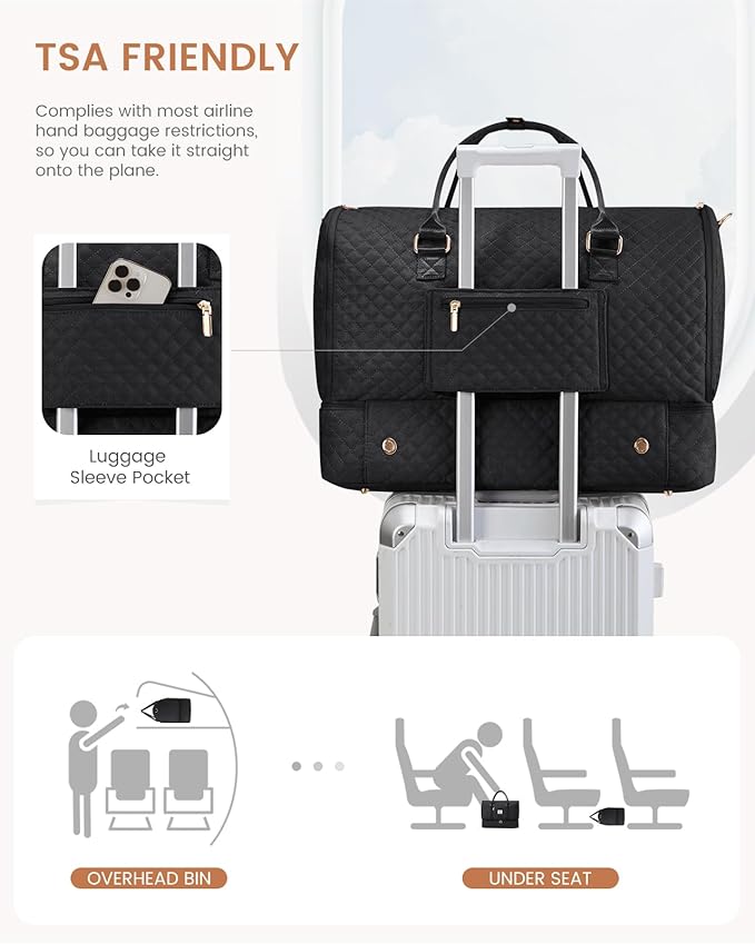 LOVEVOOK Convertible Garment Bag for Travel with Shoe Pouch, Carry On Garment Duffel Bag with Toiletry Bag, 2 in 1 Hanging Suitcase Suit Bag, Waterproof Weekender Bag for Women Travel, Wedding, Black