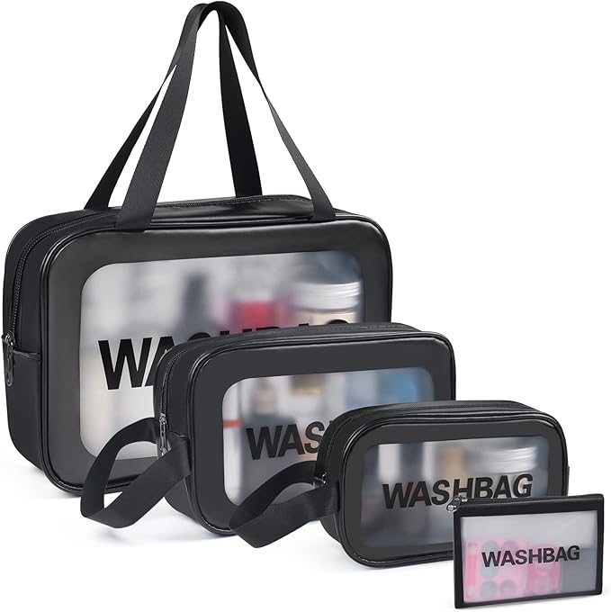 YuanCheng 4pcs PU Leather Portable Toiletry Bags with Handle, Translucent Waterproof travel Make up Bags for Women, Large Capacity Travel Cosmetic Bags