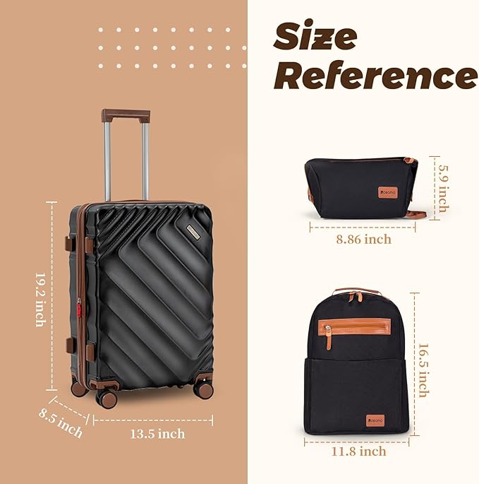 3 piece Luggage Set Expandable Suitcase 22x14x9 Airline Approved Carry on, ABS Hard Case Suitcases with Spinner Wheels, TSA Lock, (Black, 3 Piece Sets(20/BP/TB))