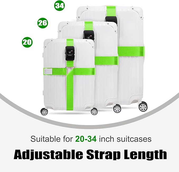 Luggage Straps TAS,Travel Strap with Name tag,Easy to Identify,Luggage Straps TSA Approved with Lock,Combination Luggage Lock with Adjustable Length,Compatible with 20-34 inch Luggage(Green 2 Pack)