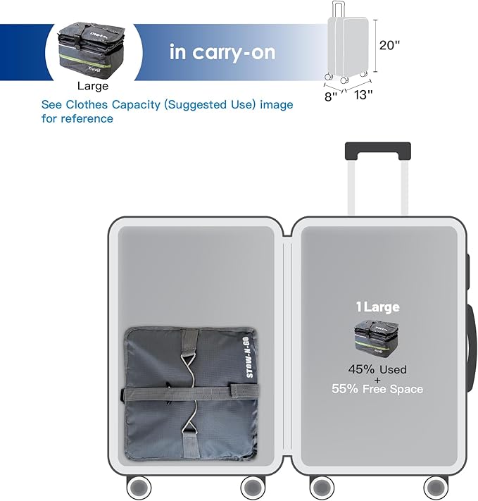 Grand Fusion Stow-N-Go Packing Organizer for Luggage, Portable Hanging Travel Shelves, Carry-On Closet, Hanging Packing Cubes, Collapsible Carry-On Organizer for Cruises & Hotels. Dark Gray - L