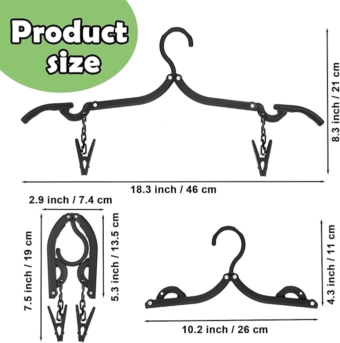 24 PCS Travel Hangers,Portable Folding Clothes Hanger,Travel Accessories Foldable Travel Hangers with Clips,Foldable Clothes Drying Rack for Travel,Black Plastic Non Slip Clothing Hangers