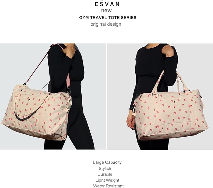 ESVAN Travel Tote Duffel Gym Bag,Weekender Overnight Carry-on Tote Crossbody Bag with Wet Pocket and Trolley Sleeve Upgraded
