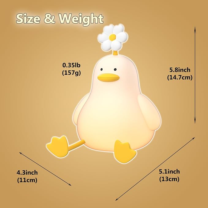 Flower Duck Silicone LED Night Light, Cute Animal Bedside Lamp for Home Decor