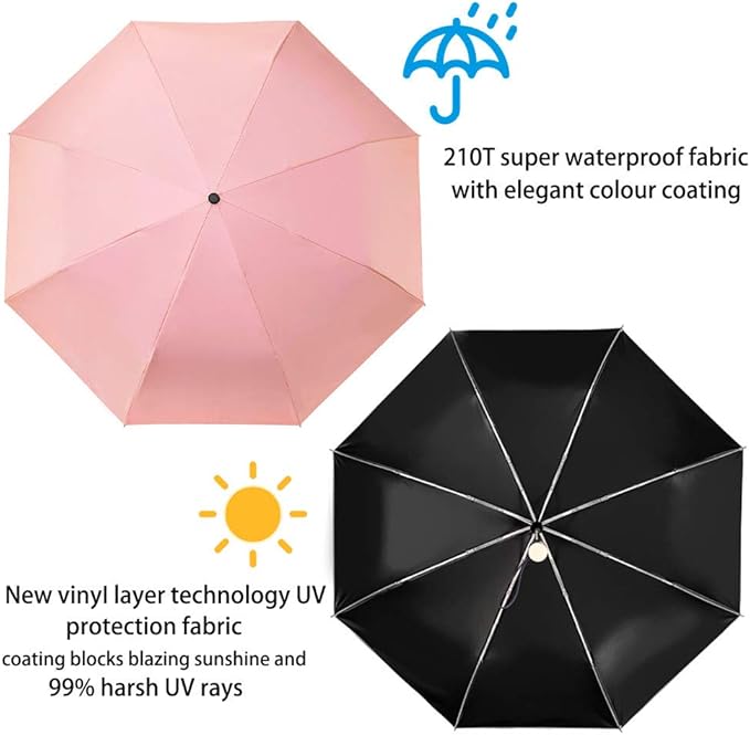 DBA FDJASGY Sun Umbrella Compact Folding Travel Umbrella Auto Open and Close for Windproof, Rainproof & 99.9% UV Protection Parasol with Black Anti-UV Coating