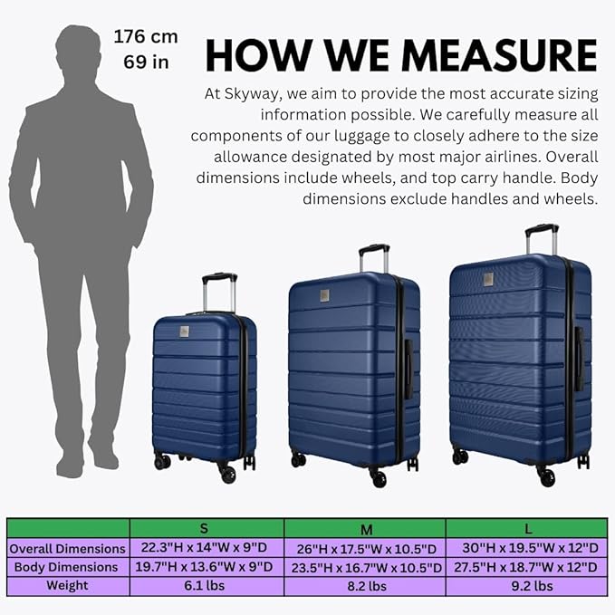 Skyway Epic 2.0 Hardside Lightweight and Durable ABS Shell Luggage, Spacious with Dual Spinning Wheels, Comfort Grip, Men and Women, 28-inch Large Check-In, Royal Blue
