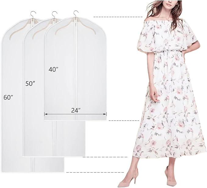 Kntiwiwo Clear Garment Bags for Closet Storage Suit Bag Set of 8 Hanging Clothes Cover Dress Bag Dust-Proof with Zipper for Suit, Coat, Long Dresses Clothes Storage 24” x50”