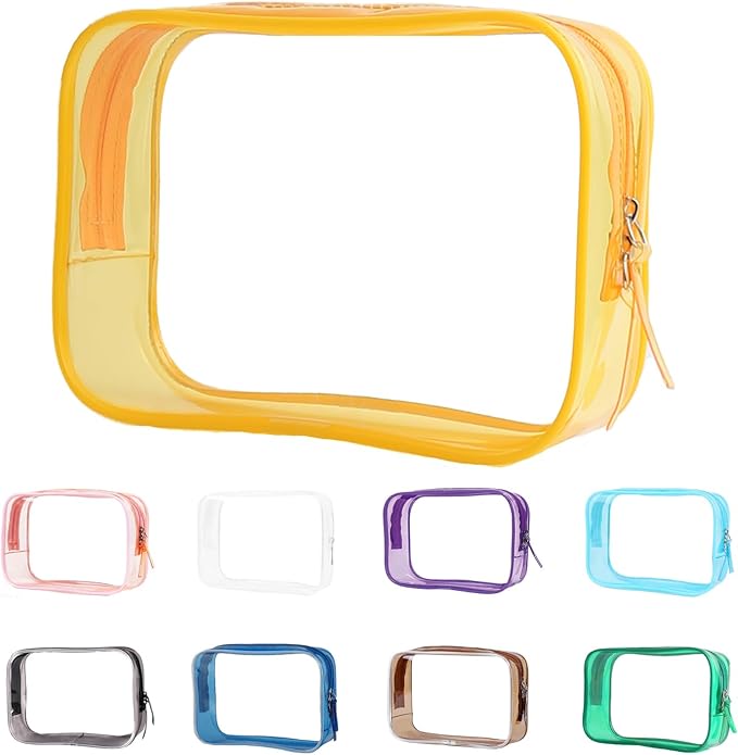 Buminee Clear Pouch Small, 6.6"x2.3"x4.7" Size TSA Approved Toiletry Bag, Travel Bags for Toiletries, Cosmetic Bag for Women and Men - 1 Pack Yellow
