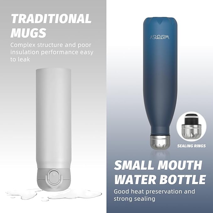 WATERSY Stainless Steel water bottles,17oz/500ml Insulated Water Bottles,Blue Green metal water bottle Keeps Drink Cold and Hot,BPA Free kids water bottles for School,Gym,Travel,Sports