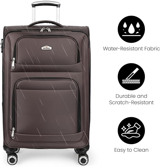 Softside Luggage Sets 3 Piece,Expandable Lightweight Durable Suitcase Sets Double Spinner Wheels w/Combination LOCK （20''/26''/30''）#Coffee