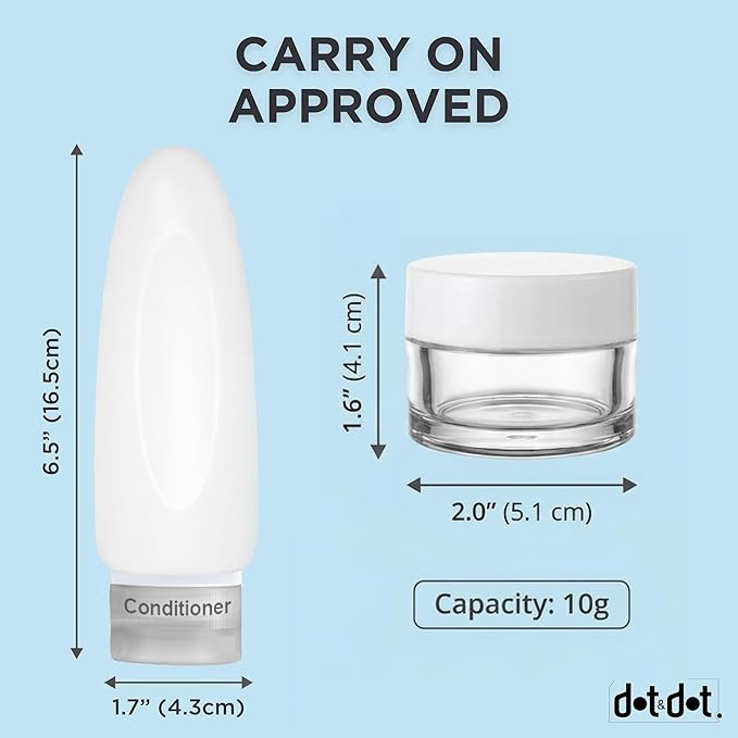 Dot&Dot Leak Proof Travel Bottles - TSA Approved 3oz 10pc Silicone Toiletries Travel Shampoo & Conditioner Containers with Labels