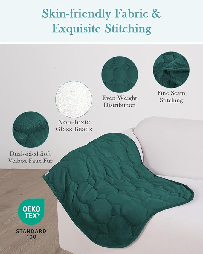 Topblan Weighted Lap Blanket 7lbs for Adults, Small Weighted Blanket Throw for Napping, Relaxation, Calming and Travel, Skin Friendly & Machine Washable for All-Season Sleeping, Dark Green